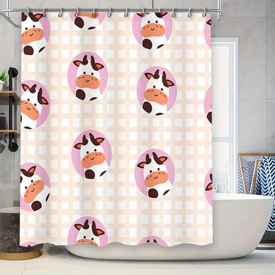 Pink Cow Printed Shower Curtain Cute Bathroom Decor for Kids Bathrooms Waterproof Fabric with Hook Rings Set (180x245cm)