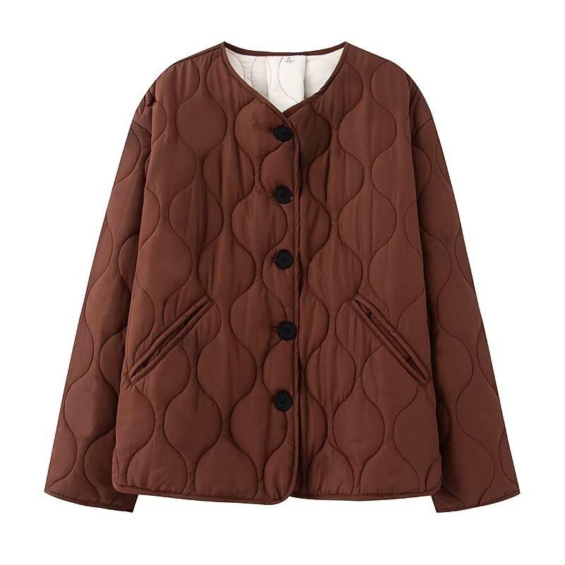 Womens Fall Casual Cotton Blend Jacket Solid Color Round Neck Long Sleeve Versatile Daily Outerwear