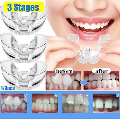 Correttore per denti ortodontici dentali Bretelle in silicone Fermo per raddrizzare gli strumenti Denti tappati per adulti Strumenti per la cura dei denti 3 fasi