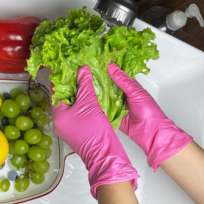 50/100PCS Disposable Pink Nitrile Gloves for Household Kitchen Bathroom Cleaning Manicure Hairdressing Waterproof Cleaning Tools