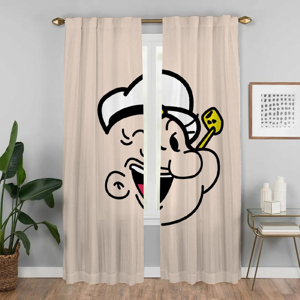 Popeye the Sailor Kitchen Curtains for Living Room Blackout Curtain for Room 2 Panel Halloween Decoration Shades Partition Child