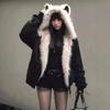 Explosive black fur collar padded seat mountain carving cat ear jacket men and women autumn and winter thickened couple down cotton clothes