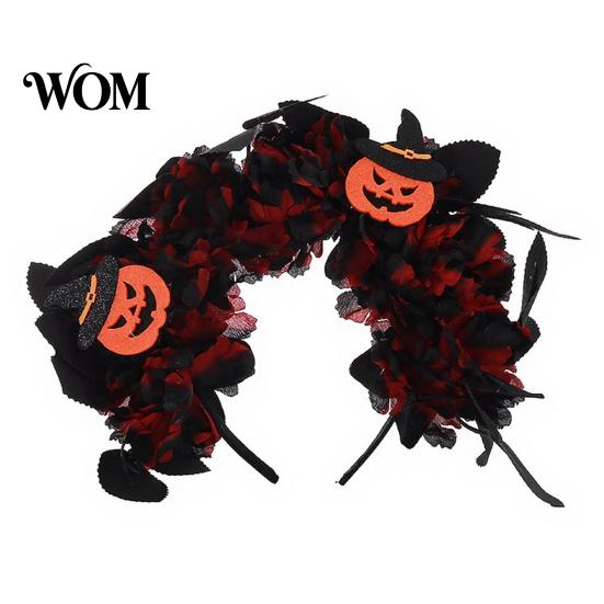 Pumpkin Witch Headband Halloween Floral Headband, Handmade 3D Shape Widened Fit Photogenic For Women Hair Hoop, Non-Slip with Decoration