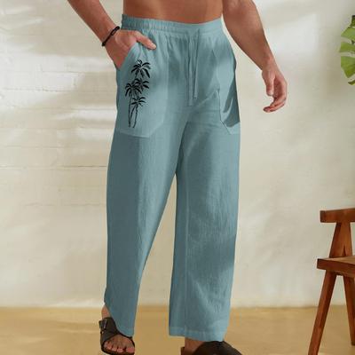Herren Baumwolle Leinen Dünne Abschnitt Freizeithose Gerade Locker Bedruckte Hose Herren Sommermodelle