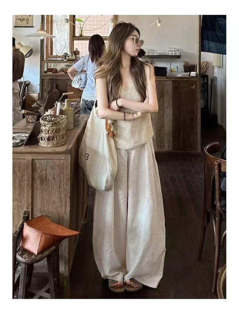 Tencel Leinen Weite Scherenbein Hose: 2026 Frühling/Sommer Dünn Kordelzug Drapierung Lässiger Stil