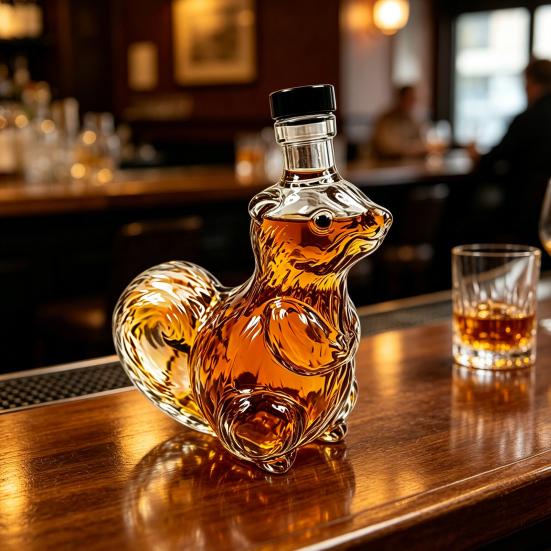 Squirrel Whiskey Decanter, Glass Animal Liquor Bottle with Stopper, Creative Wine Dispenser for Home Bar, Unique Gift for Whiskey Lovers