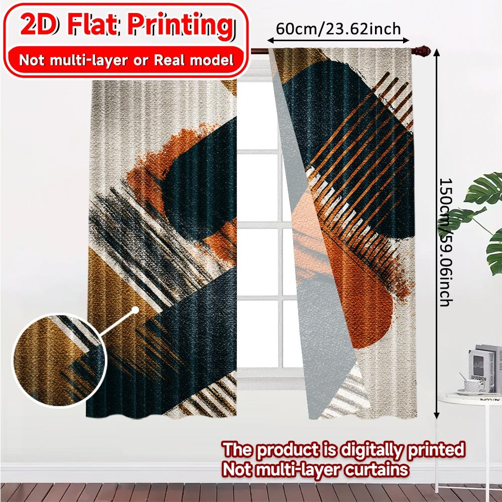 2D FLAT PRINTING 2pcs Curtains (Without Rod) Abstract Bold Stripes Ramadan Festival Minimalist Curtains Polyester Easy Install