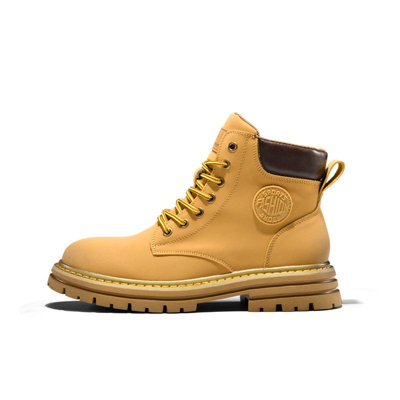 Velké žluté boty Martensky podzimní pánské kožené boty nové vnitřní zvýšení výšky univerzální silná podrážka pracovní pánské a dámské boty