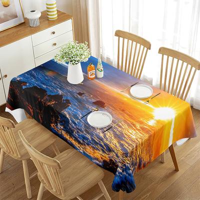 Ocean Tablecloth,Romantic Sunset On The Beach Sun Rays Reflection On The Sea Picture,Dining Room Kitchen Rectangular Table Cover