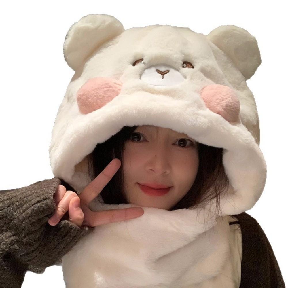 Fluffy Ear Protection Hat Warm Velvet Bucket Hat Cute Plush Bear Hat  Women
