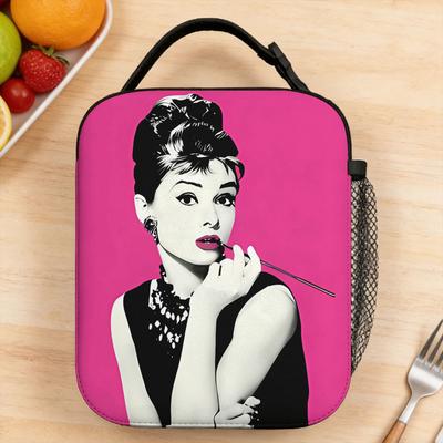 Lunch Bag Audrey Hepburn Travel Lunch Box For Women  Fashion Portable Zipper Print Tote Food Bags