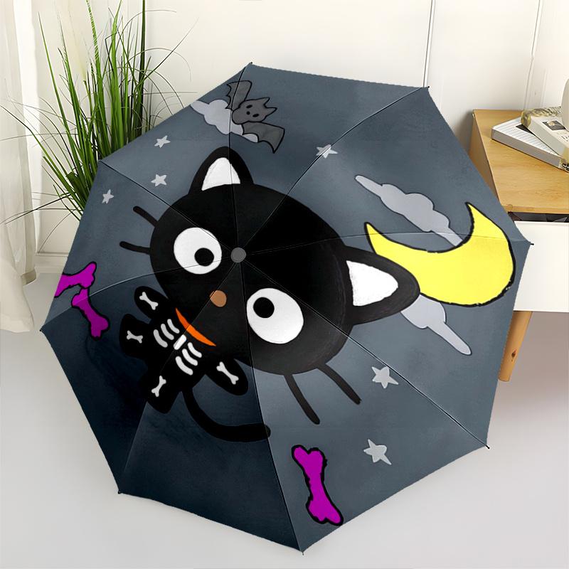 1pc Halloween Skeleton Cat Automatic Opening/Closing Umbrella - Portable Three-Fold Design with 8 Iron Ribs - Outdoor, Gift for Fans, Travelers, Daily