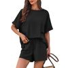 Conjunto Deportivo Casual Transpirable Holgado de Dos Piezas para Mujer Camiseta de Manga Corta y Pantalones Cortos con Cordón