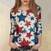Damenmode Lässig Siebenärmel Unabhängigkeitstag Bedruckt Rundhals T-Shirt Top