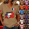 Women's Casual V Neck Short Sleeve Pullover Top with Soccer National Flag Print Lightweight Comfortable Fit for Daily Wear