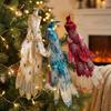 Aufsteckbare Weihnachtspfauen-Ornamente Glitzer Feder Feder Vögel Falsche Pfauenfigur Langer Tüllschwanz Echte Feder