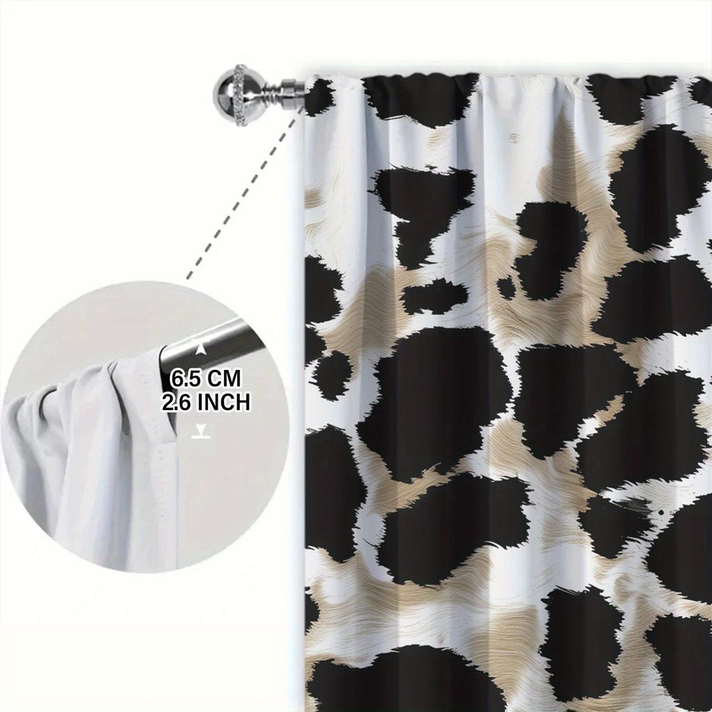 2pcs Cow Texture Printed Curtain for Home Decor - Rod Pocket Window Treatment for Bedroom,Office, Kitchen,Living Room, and Study