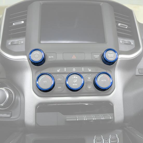 For Dodge Ram 1500 2019-2025 Blue Center Console A/C Radio Switch Knob Trim Ring