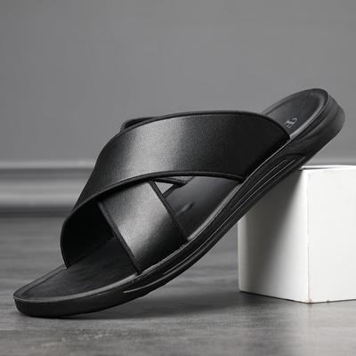 Fashion Non-Slip for Men Half Drag Hot Sale Leather Outdoor Shoes Fashion Summer Beach Man Shoes Luxury All-match Mens Leather Slippers