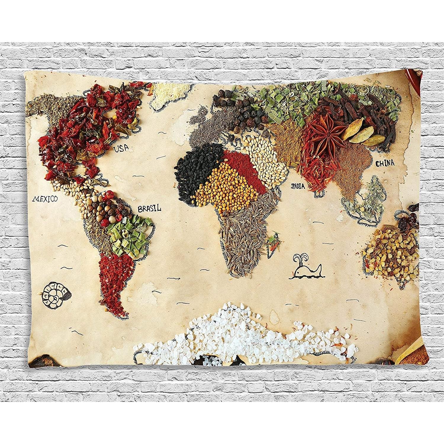 World Map Tapestry Ambesonn Design with Various Spices 75x100