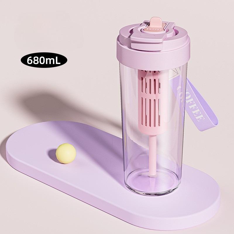 680ml Ins-Style Tea Infuser Plastic Cup - Shatterproof & Heat-Resistant Tumbler with Strainer Portable for Students & Travel 680ML фиолетовый