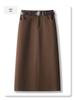 Women's 2024 Khaki Wool Midi Skirt: New Autumn/Winter Straight-Cut, Mid-Length Slit, Bodycon Design.