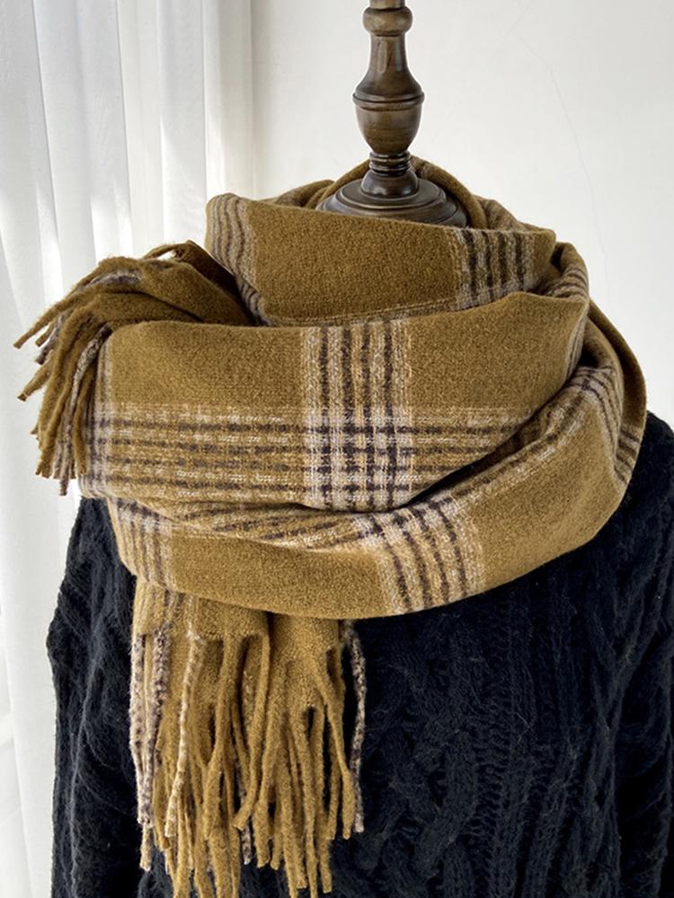 Women Winter Vintage Knitted Scarf Headscarf Ladies Men Casual Plaid Tassel Warm Scarve Mujer Male Wrap Shawl Unisex New Korean