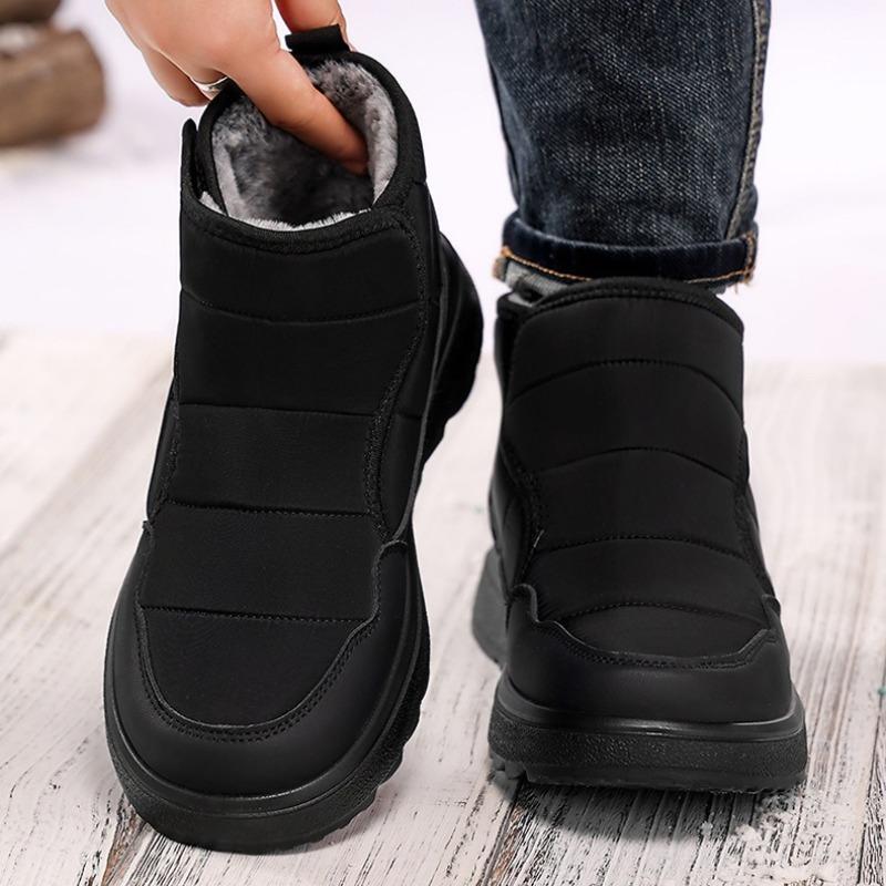 Men Plus Size Hook & Loop Snow Boots, Thick Fleece Lined Water Snow Resistant Outdoor Warm Cotton Shoes