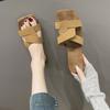 Women Flats Slippers Women Summer Trend Comfortable Square Open Toe Sandals Ldies Lightweight Non Slip Beach Slides Flip Flops