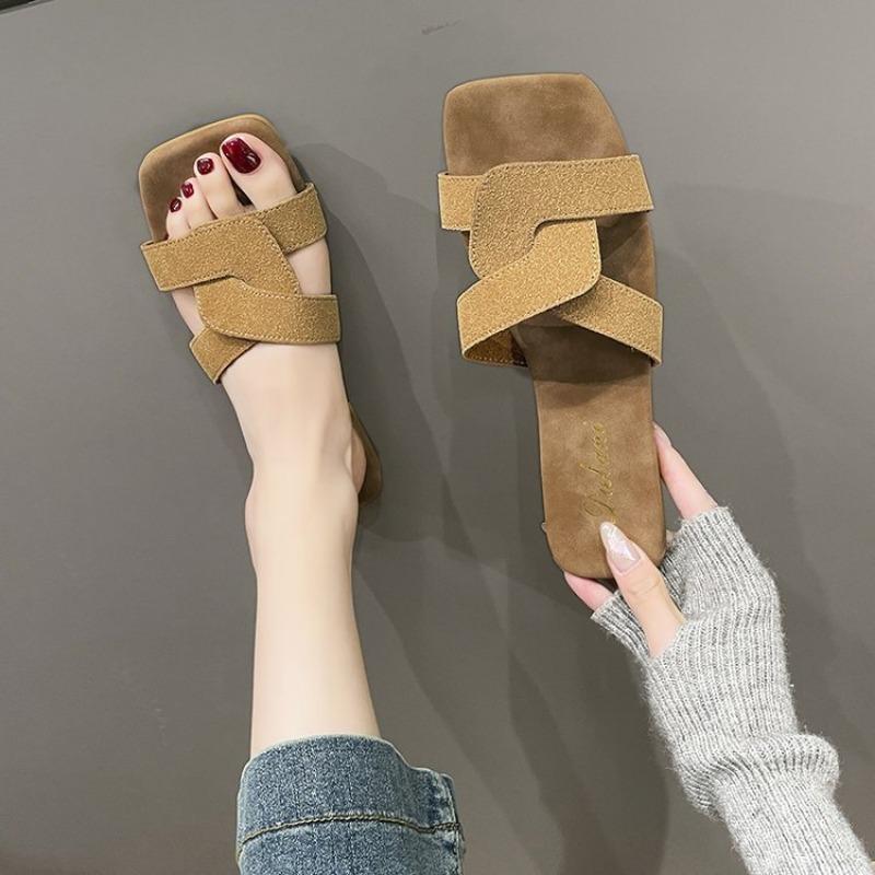 Women Flats Slippers Women Summer Trend Comfortable Square Open Toe Sandals Ldies Lightweight Non Slip Beach Slides Flip Flops
