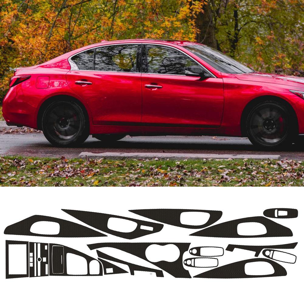 18pcs Black Carbon Fiber 3D Sticker Interior Decoration Trim Cover Creative for Infiniti Q50 2014-2019 Car Tuning Accessories