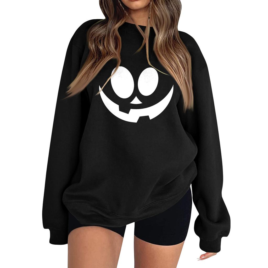 Damenmode Langarm Bedruckt Rundhals Pullover Top Sweatshirt