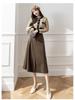 Women's 2024 Autumn/Winter Wool Blend A-Line Midi Skirt: Patchwork Design, Large Swing, Hip-Hugging, Draped Umbrella Style