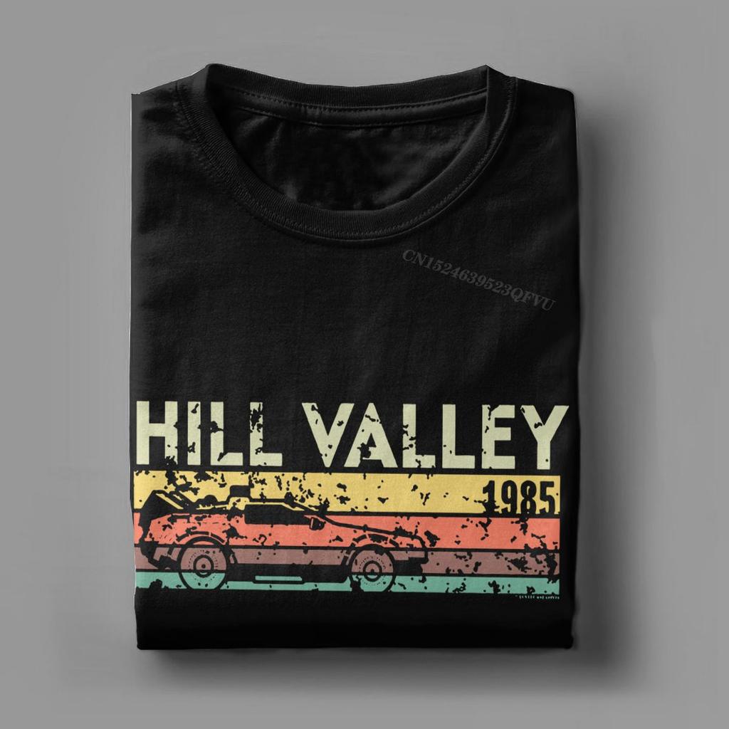 Hill Valley 1985 Tee Shirt Men Tops T Shirts Doc Brown Marty Delorean Time Travel Movie BTTF Tees Plus Size