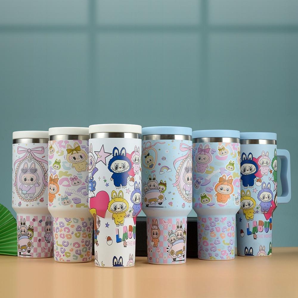 Trois Générations de Motif de Dessin Animé Tasse de Voiture 40oz Tasse Thermos en Acier Inoxydable 304 Paille de Voiture Glace