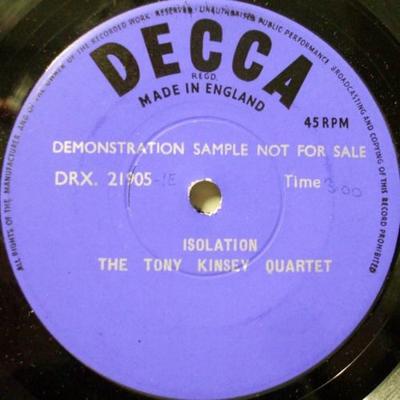 7inch Record TONY KINSEY QUARTET - Isolation DRX21905PROMO Decca 1956 UK Jazz Used