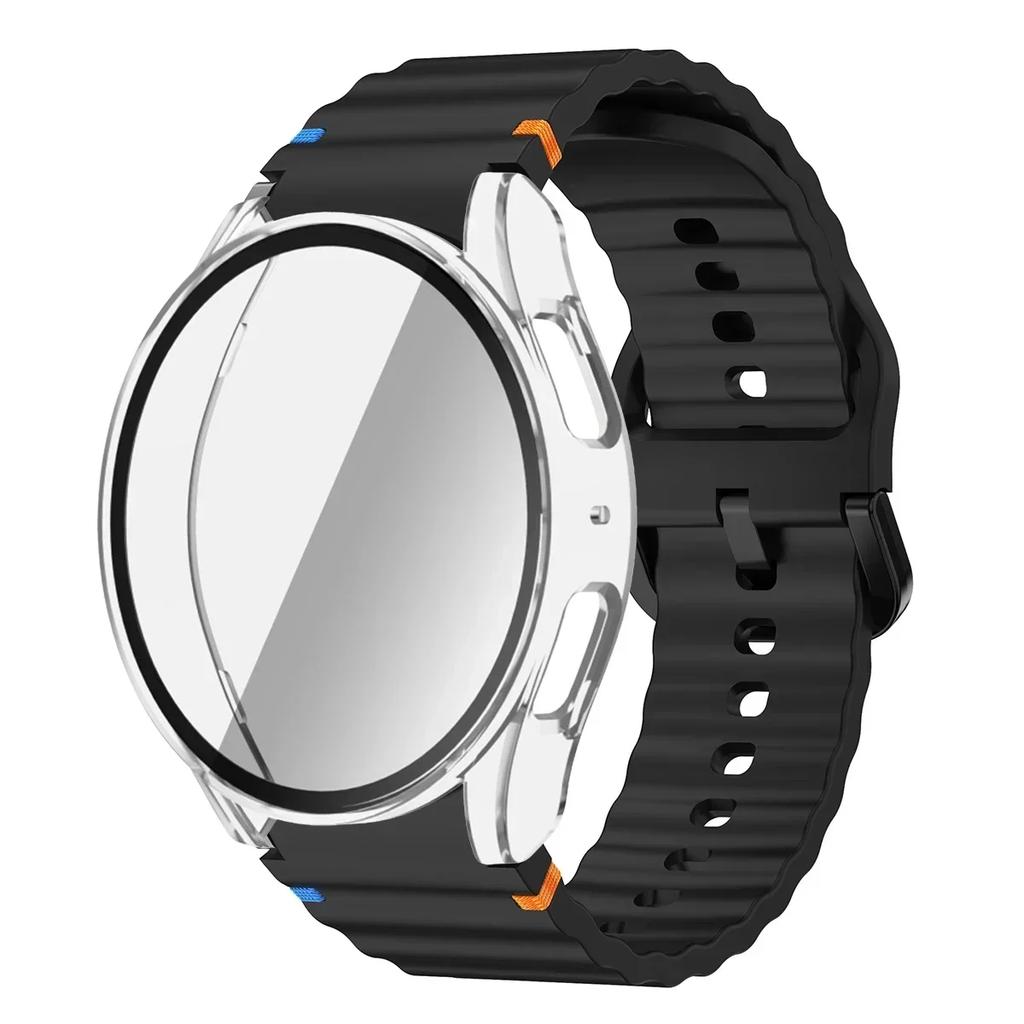 Pouzdro+Řemínek pro Samsung Galaxy Watch 7 6 5 4 40mm 44mm Silikonový Náramek Pásek Tvrzené Sklo Ochranná Fólie na Displej Nárazník Kryt