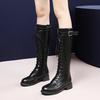 Fashion Retro Black Thick Bottom Long Boots Women 2025 Autumn Pu Leather Knee High Boots Woman Plus Size 43 Side Zipper Platform Shoes