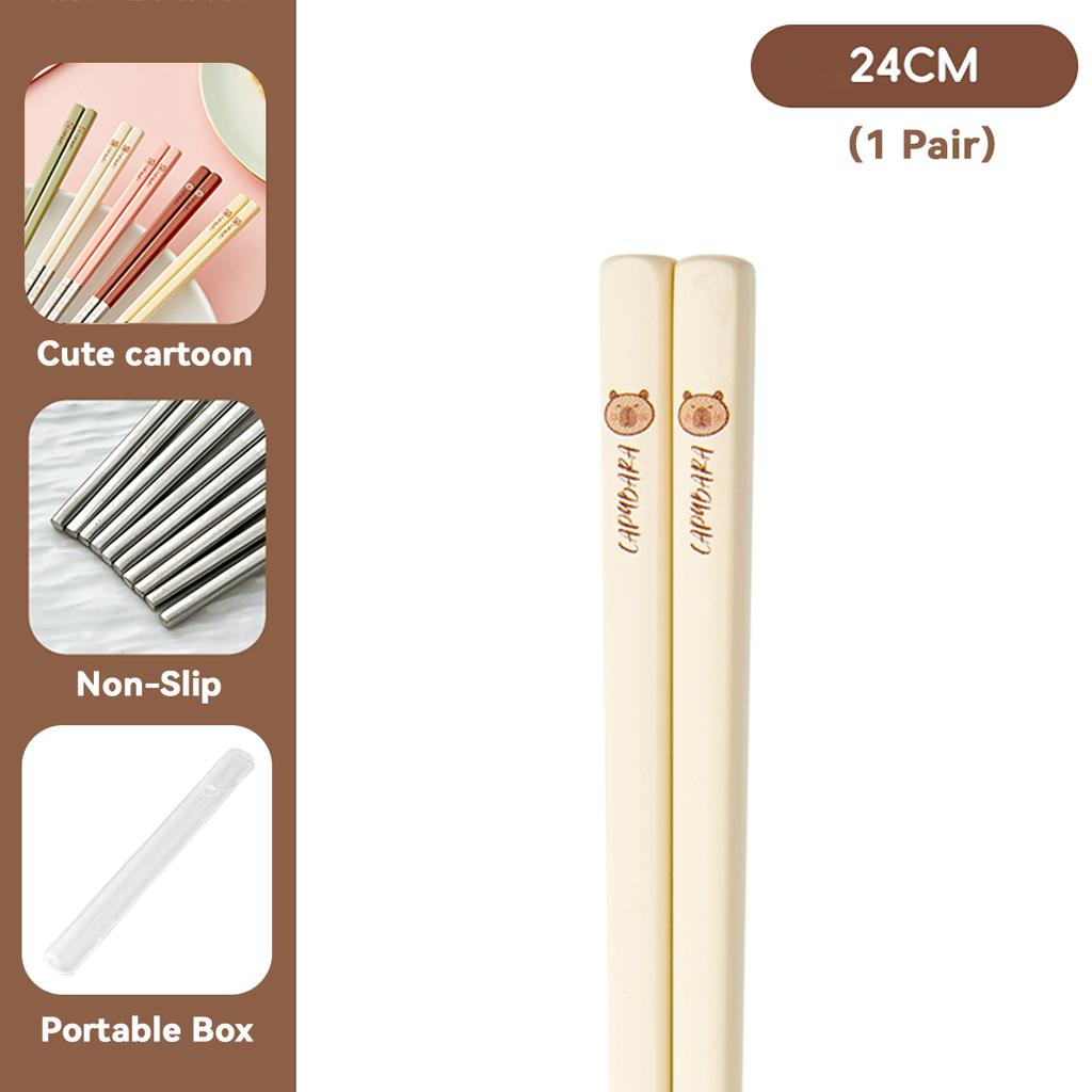  Portable Cute 316 Stainless Steel Non Slip Chinese Chopsticks With Box Reusable Sushi Stick Dishwasher Safe Tableware