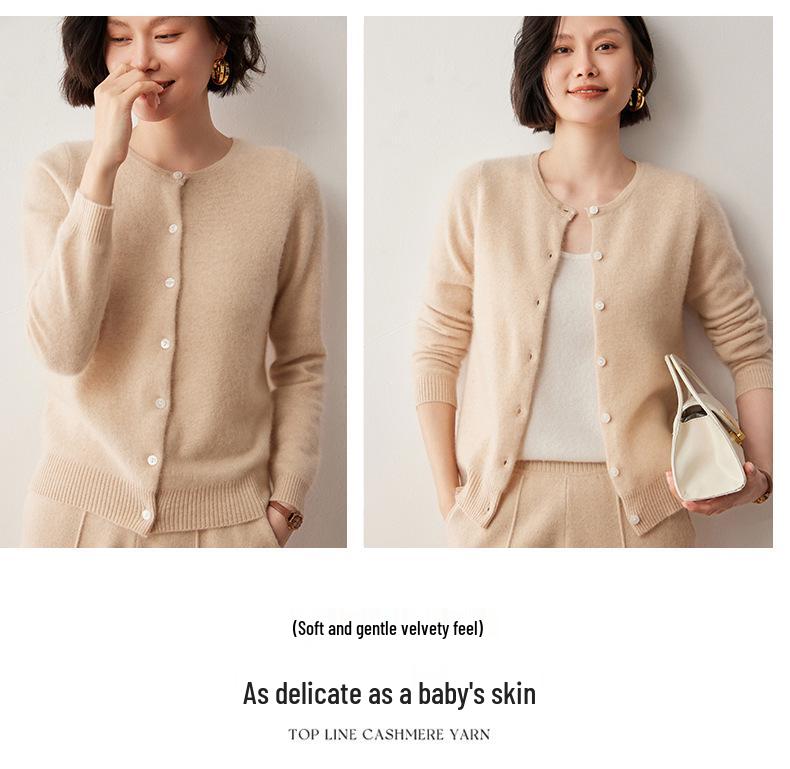 2024 Autumn/Winter Women's Cashmere Cardigan: Round Neck, Fashionable Base Layer, Casual Short Single-Breasted Jacket