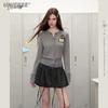 College Style Plaid Patchwork Knit Cardigan