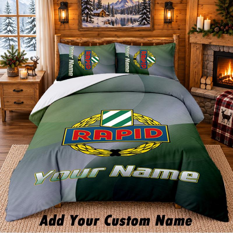 Rapid Wien FC Pattern Bedding 3Pcs Set Custom Name, Bed Sheet And Pillowcases For Home Bedroom