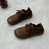 Retro literary leather lace-up single shoes flat bottom round head soft cowhide Mori Ger women's shoes