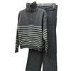 Lapel Half Zipper Striped Sweater Set Women's New Autumn and Winter Fashion Casual Wide-leg Pants Knitted Two-piece Set