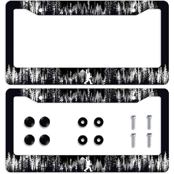 Big Foot License Plate Frame 2 Pack Forest Car Front License Plate Car Plate Holder Universal Accessories License Plate Aluminum Car Tag Frames for 6 L x 12 W