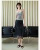 Spring and summer round neck basic design, threaded groove strip, high elasticity, slimming effect, no need to wear bra, camisole, vest