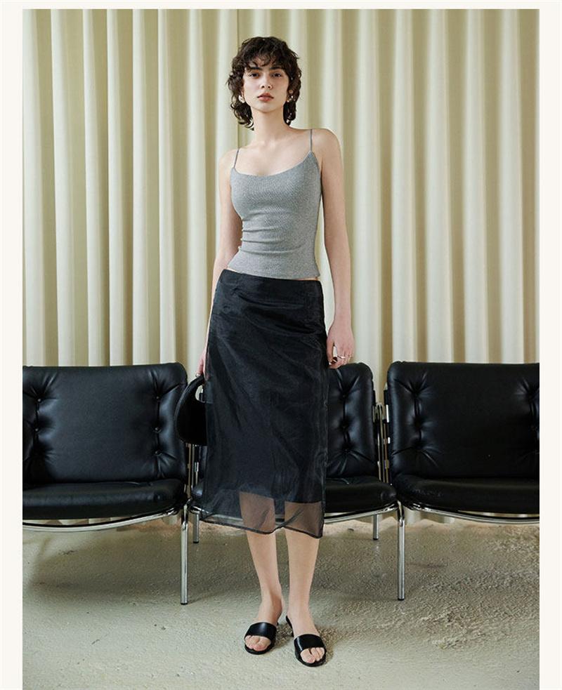 Spring and summer round neck basic design, threaded groove strip, high elasticity, slimming effect, no need to wear bra, camisole, vest
