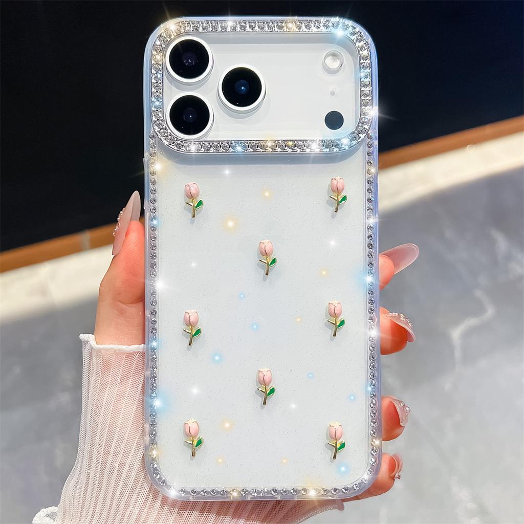 Handmade Sparkly Diamond Tulip IMD Phone Case, Compatible with iPhone 13-17 Series
