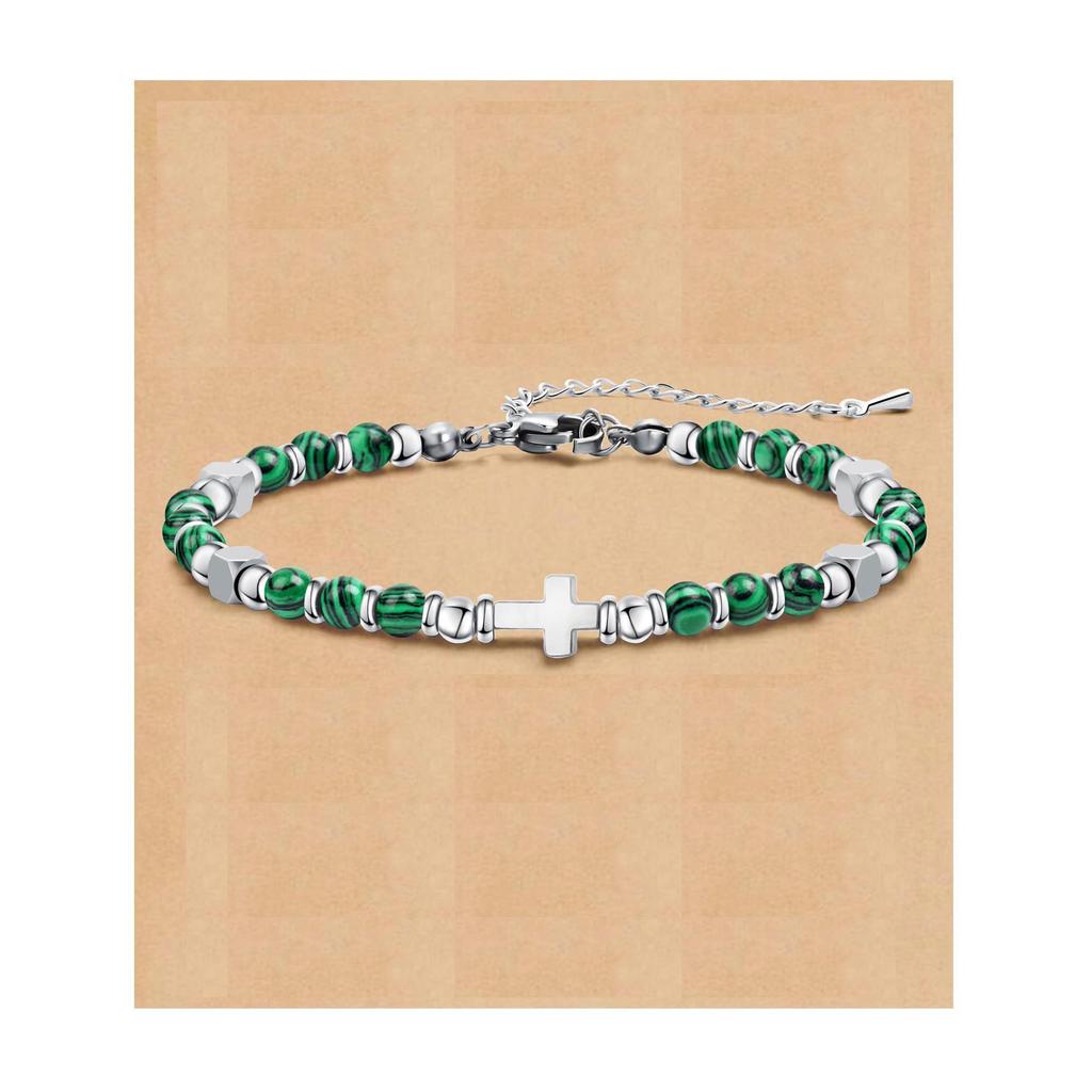 Bracelet de Couple Bohème 4MM: Pierre Naturelle Perlée avec Turquoise Zèbre Poudre et Acier Inoxydable