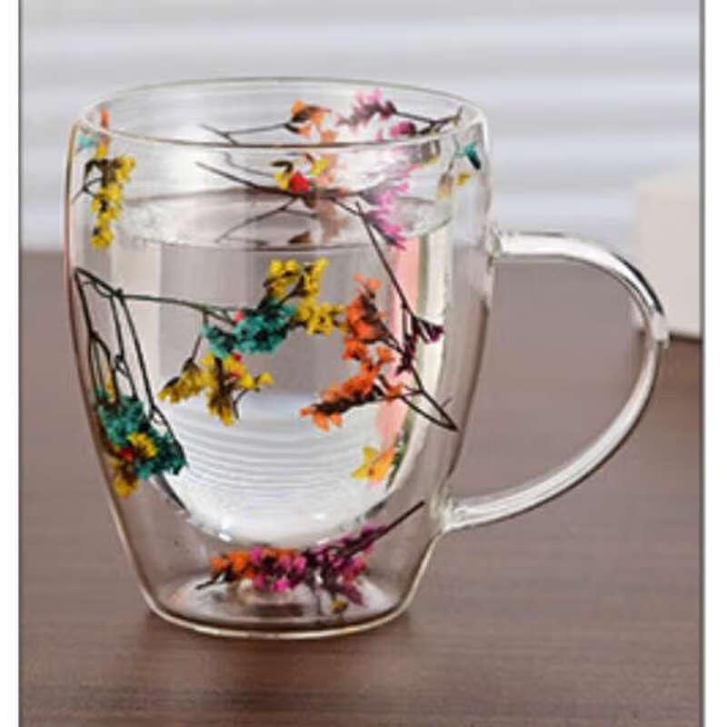 Стеклянная кружка с двойными стенками Nufeng с настоящими цветами